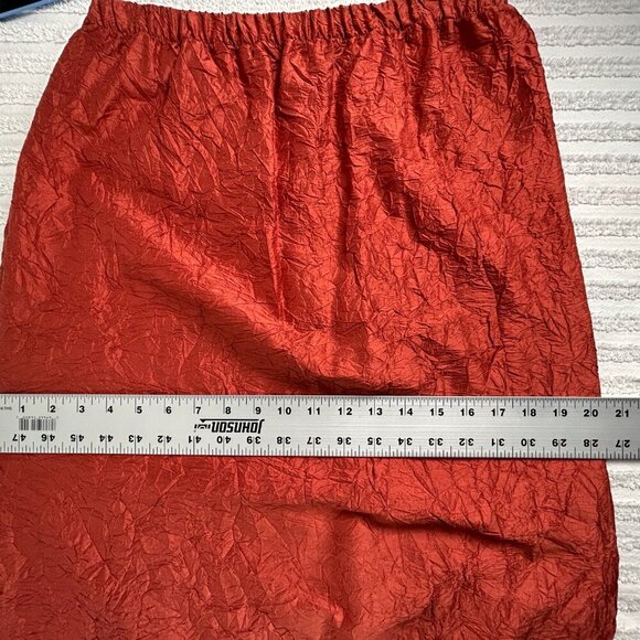 Vintage Blue Fish Shaunting Crushed Silk Skirt Rust Elastic Waist Ruffle - Picture 7 of 8